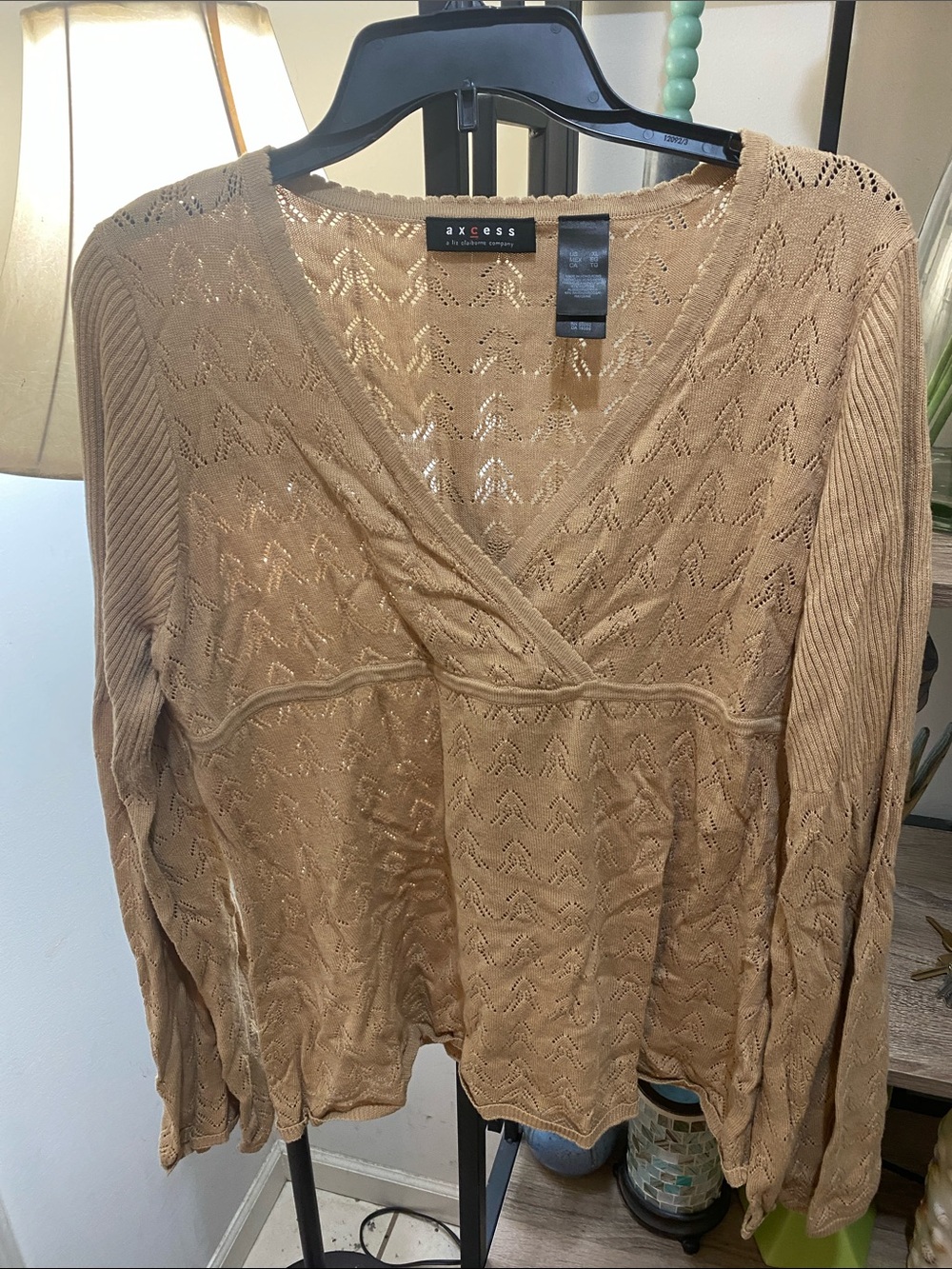 Axcess Women's Camel Knit V-Neck Pullover Sweater